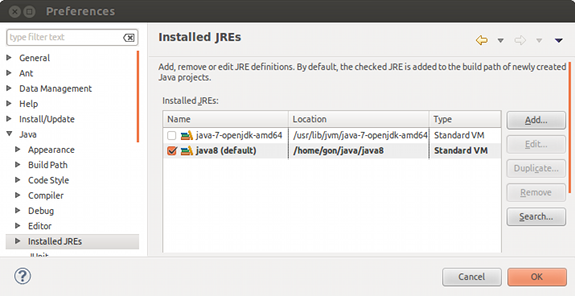 Configure Java 8 JRE in Eclipse