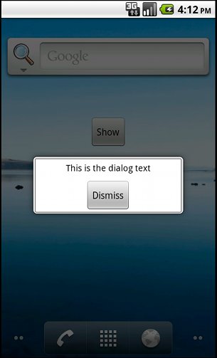 Modal dialog (popup) from Android widget example